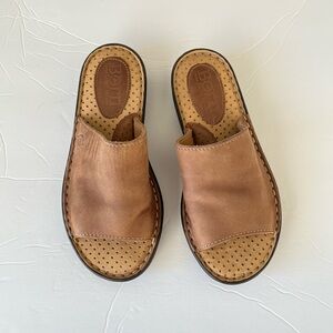 Born Vintage Leather Suede Slide Comfort Sandals Tan Size 6
